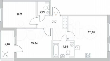 2-к. квартира, 61,6 м², 2/4 эт.