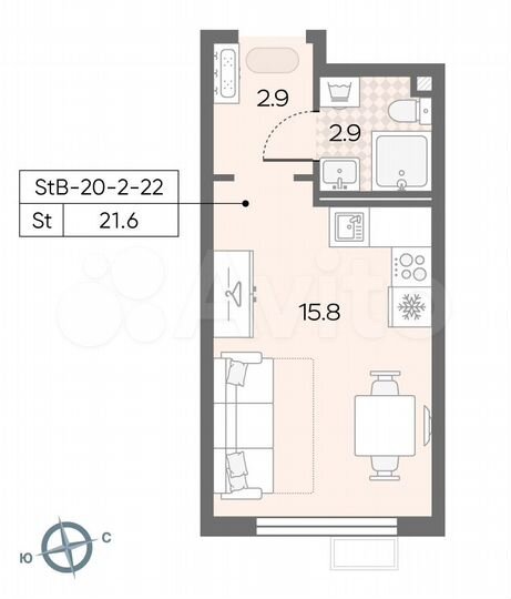Квартира-студия, 21,6 м², 20/24 эт.