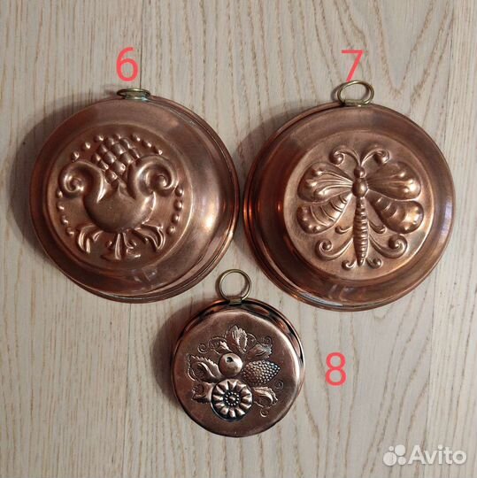 Медная форма для выпечки, настенная, винтаж