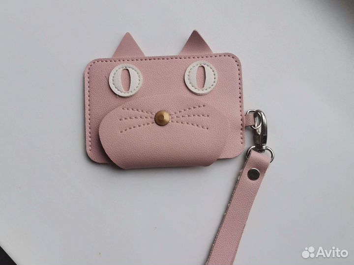 Картхолдер, визитница для карточек розовая кот