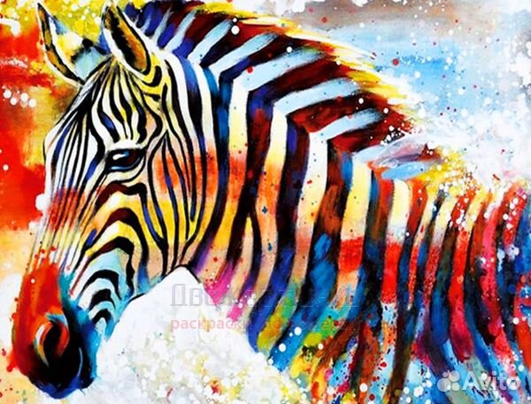 Алмазная мозаика 20x30 Зербра на разноцветном фоне