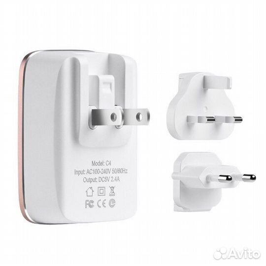 Блок питания сетевой 2 USB hoco C4, 2 переходника