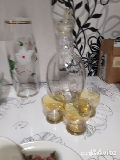 Ваза стеклянная СССР ручная роспись