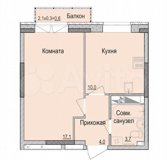 1-к. квартира, 36 м², 3/14 эт.