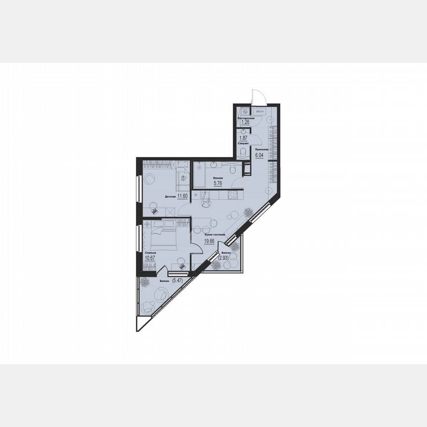 2-к. квартира, 59,4 м², 4/12 эт.
