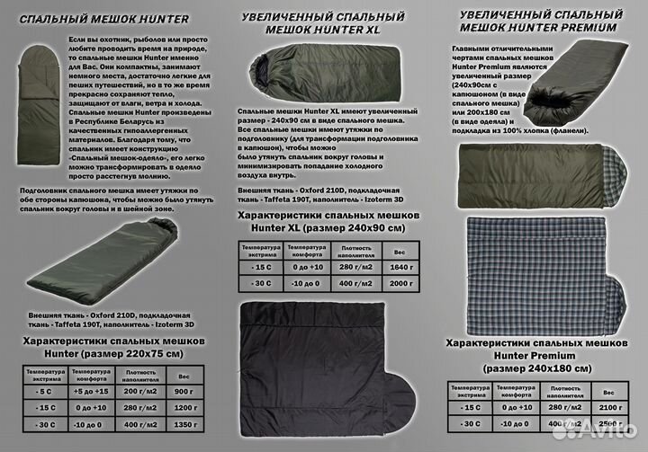 Спальные мешки Hunter Premium, пр-ль Беларeсь