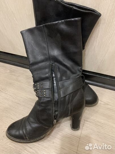 Сапоги весна осень 37 размер на каблуке черные