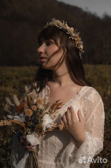 Комплект букет и венок и из сухоцветов