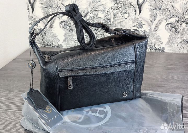 Мужская кожаная сумка HT lux black новая