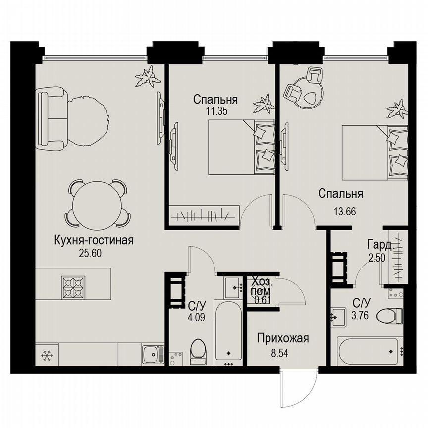 2-к. квартира, 70,1 м², 4/6 эт.