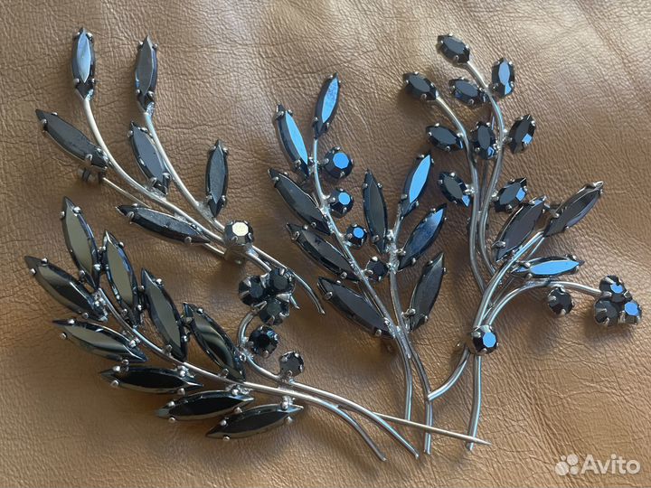 Букет Веточка Винтаж брошь гематитовое стекло