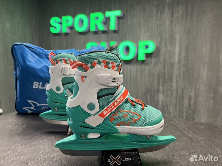 Детские ледовые коньки black aqua