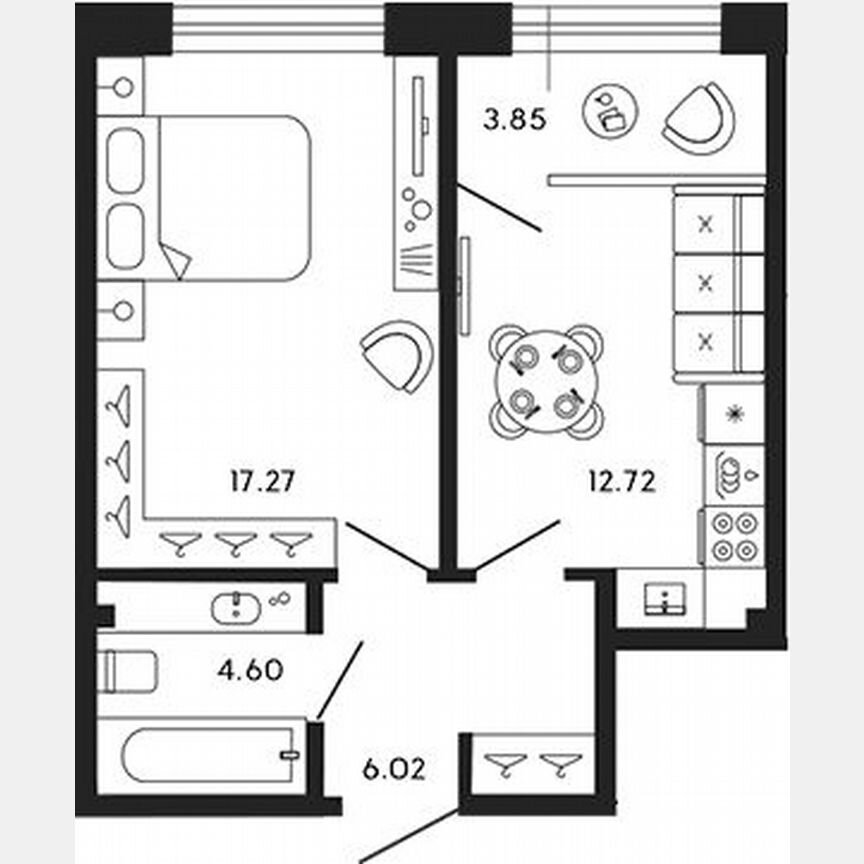 1-к. апартаменты, 44,5 м², 5/8 эт.