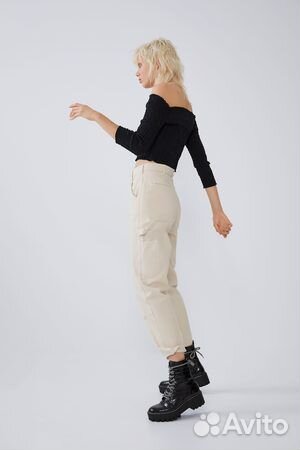 Zara Бежевые джинсы карго mom 26 36 12storeez