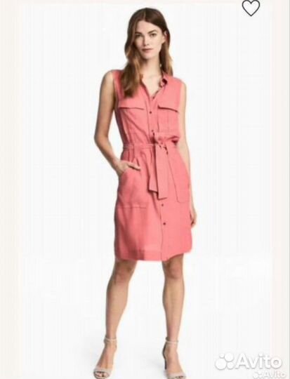 Платье hm 50-52 с карманами розовое сафари
