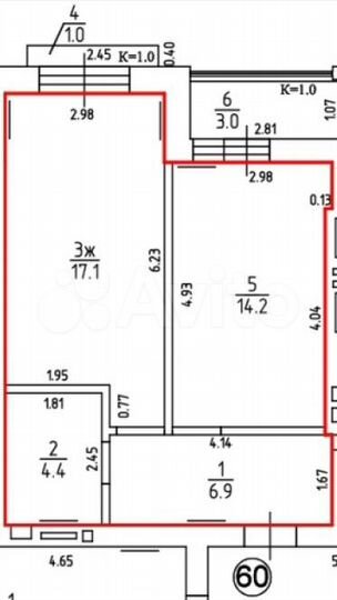 1-к. квартира, 44,4 м², 5/7 эт.