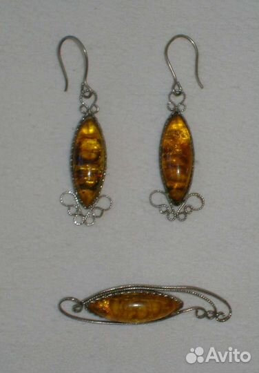 Серьги и брошь (натуральный янтарь, ссср)