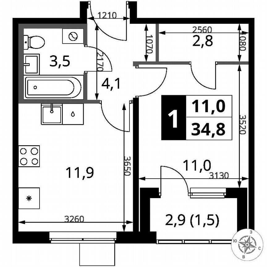 1-к. квартира, 34,8 м², 17/18 эт.