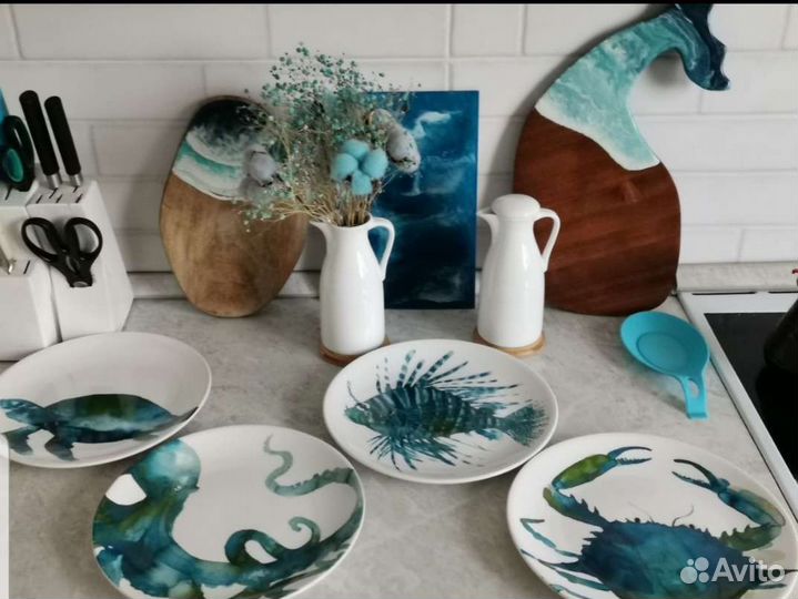 Тарелки авторские фарфор морские гады