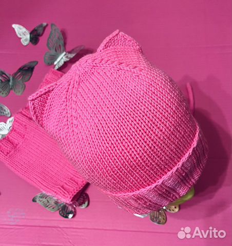 Комплект шапка и снуд, шапка с ушками, котошапка