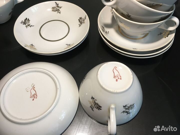 Чайные пары, сливочник Дулёво и сахарница лфз