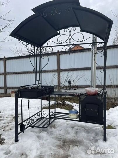 Кованный мангал с печкой под казан