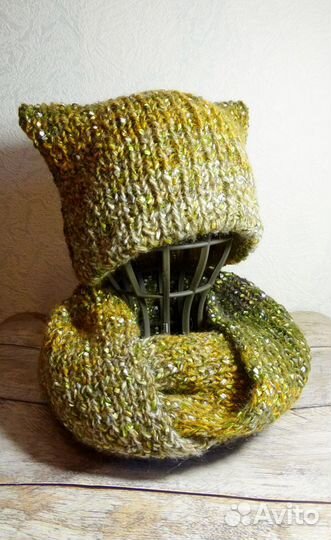 Шарф-снуд и шапка с ушками вязаные