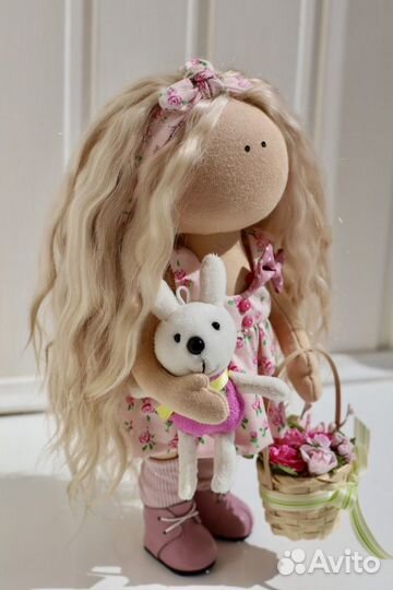 Кукла тильда в розовом платье, ручная работа