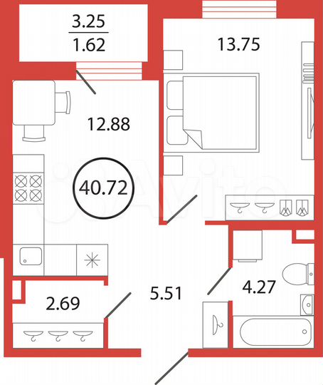 1-к. квартира, 40,7 м², 11/12 эт.