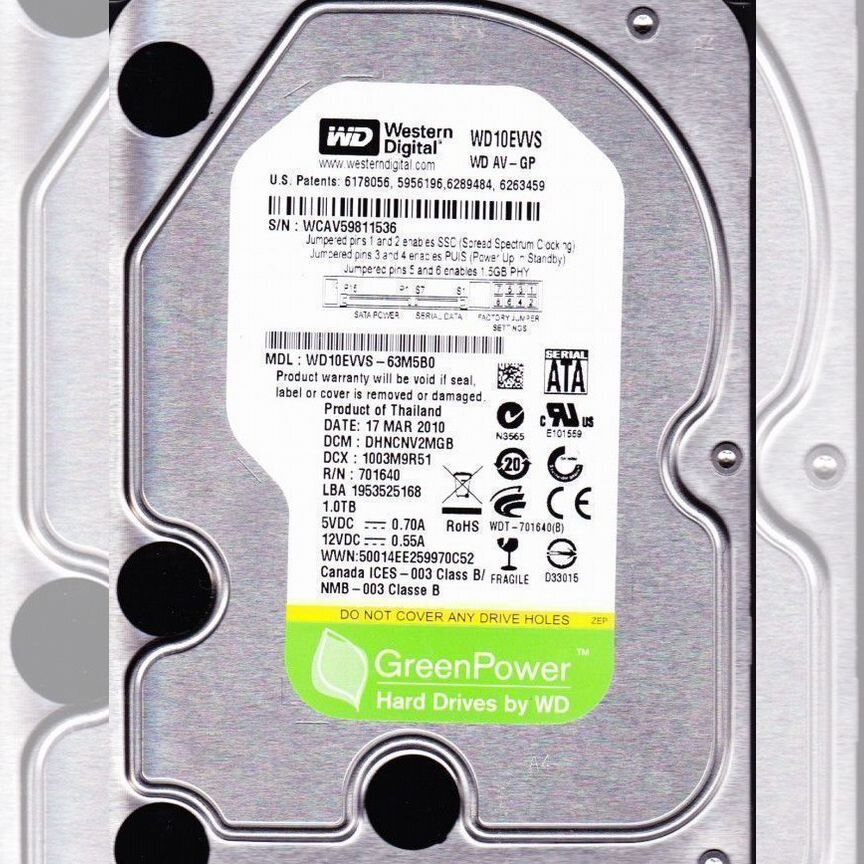 [WD10EVVS] Жесткий Диск Western Digital 1tb Sata3.5 Wd10evvs