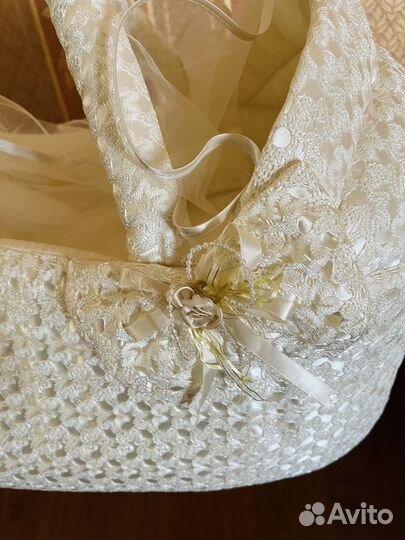 Детская люлька переноска с кружевом на выписку