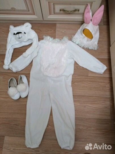 Новогодний костюм белый заяц/мишка 4-6лет