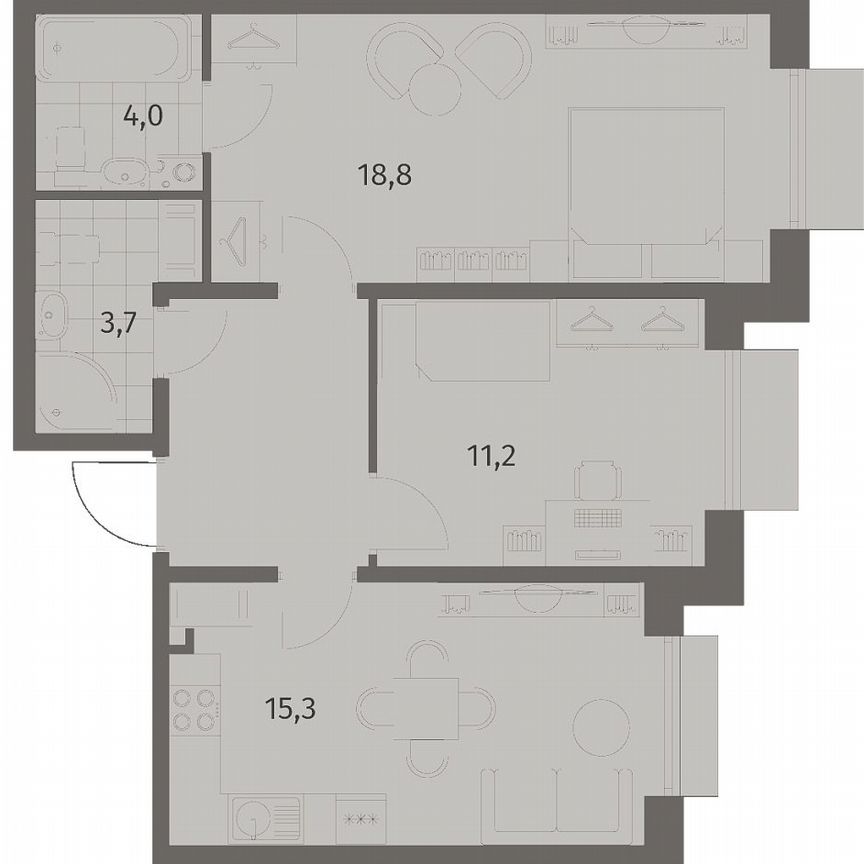 2-к. квартира, 59,8 м², 7/8 эт.