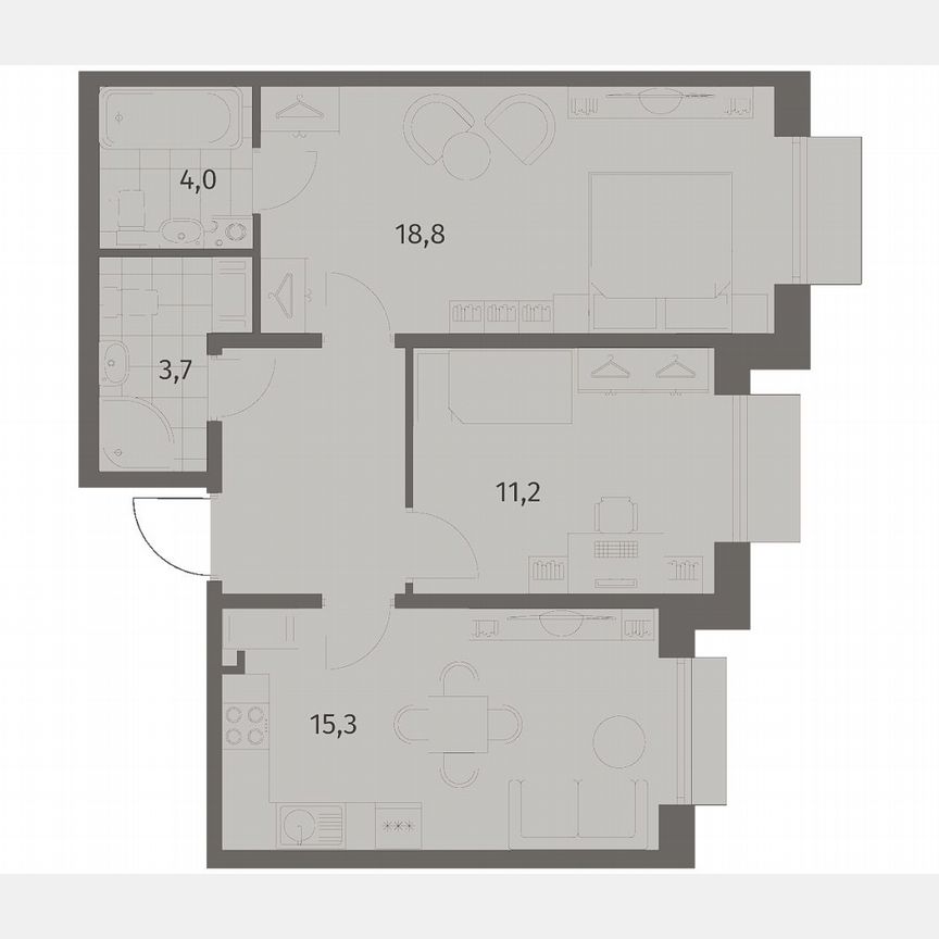 2-к. квартира, 59,8 м², 7/8 эт.