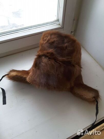 Норковая шапка мужская, ушанка рыжего цвета