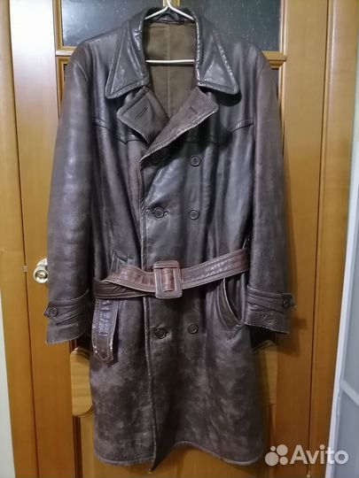 Плащ кожаный мужской бу