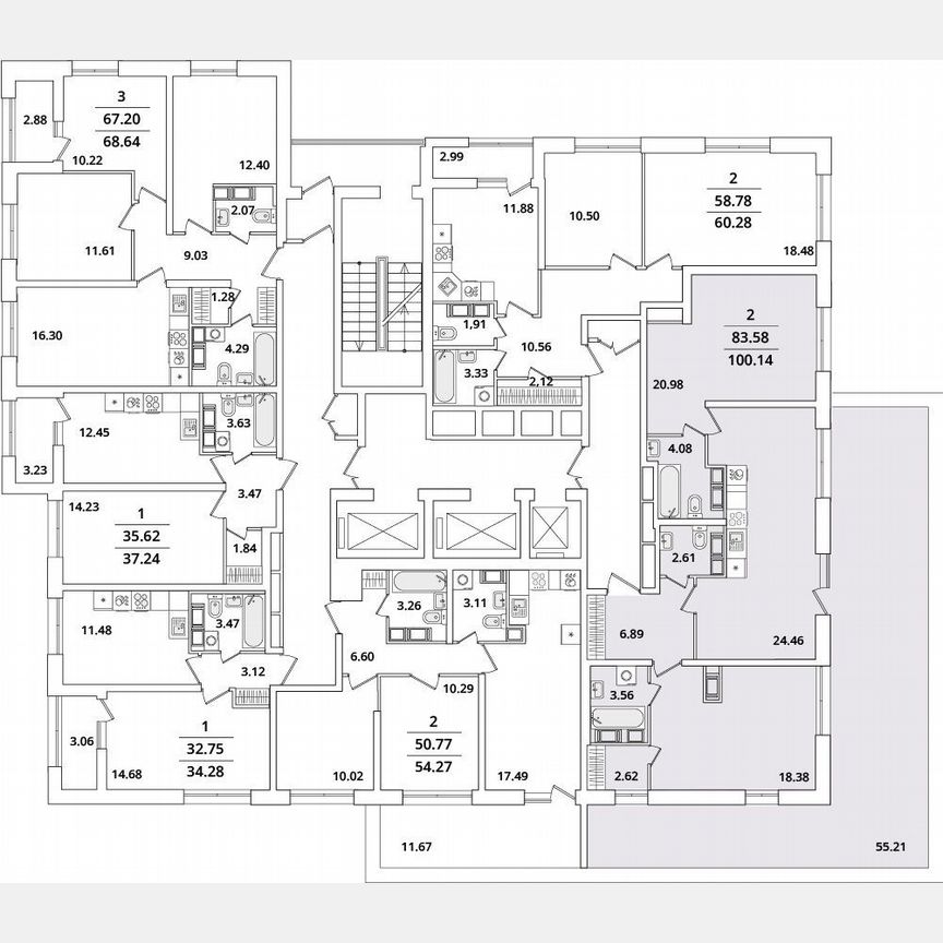 2-к. квартира, 100,1 м², 16/22 эт.