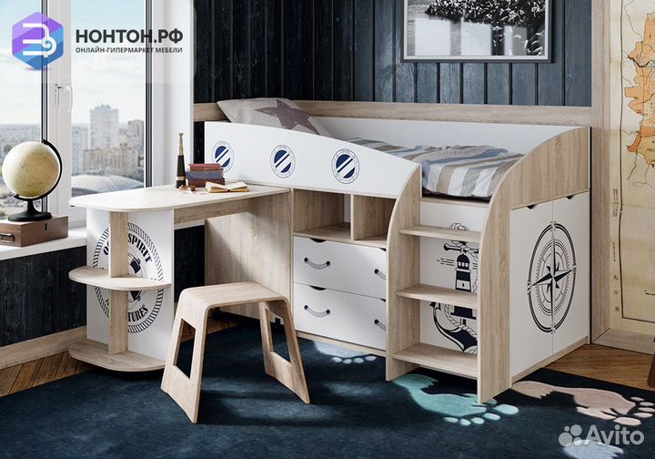 Кровать комбинированная Немо дуб сонома / белый