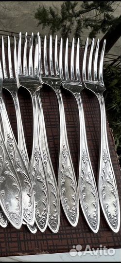 Мельхиор новые вилки десертные Пламя 12 штук