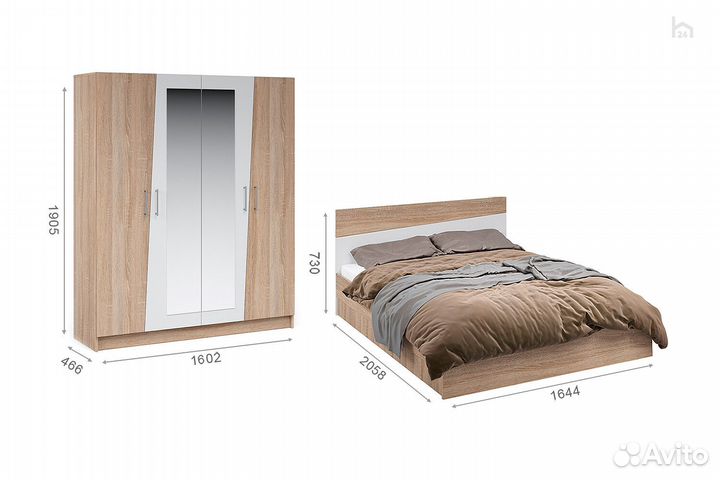 Спальный гарнитур (кровать 160 с осн. под матрас