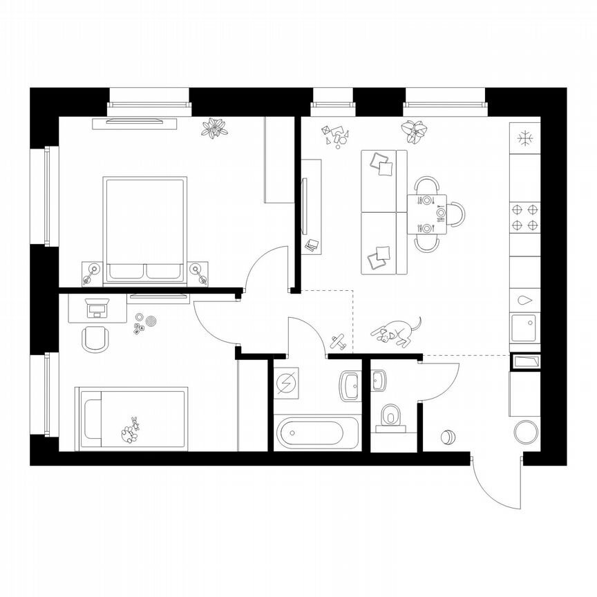 2-к. квартира, 54,9 м², 39/45 эт.