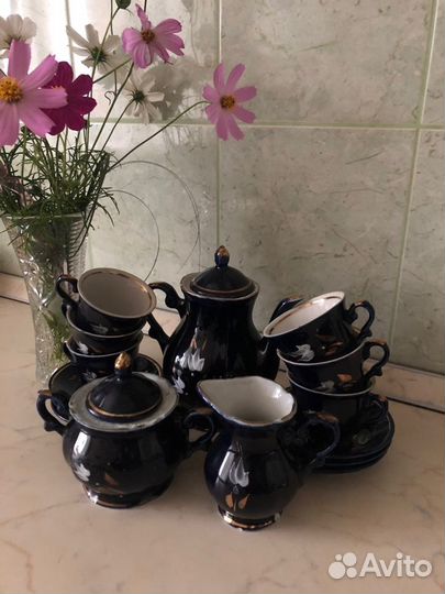 Кофейный сервиз синий СССР