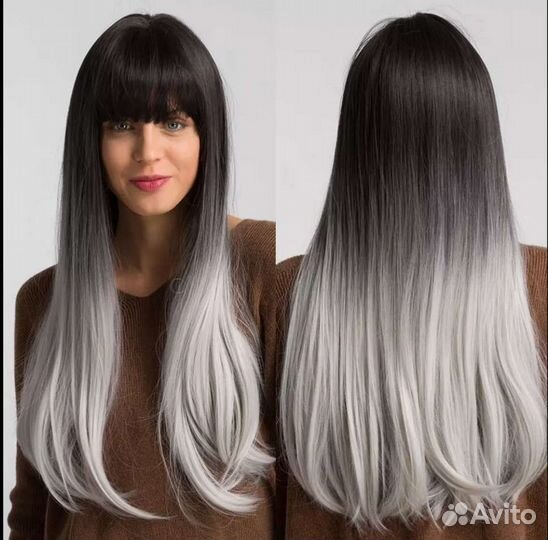 Парик омбре чёрный с пепельным. Новый, классный