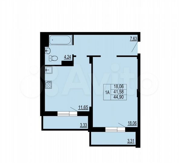 1-к. квартира, 44,9 м², 3/12 эт.