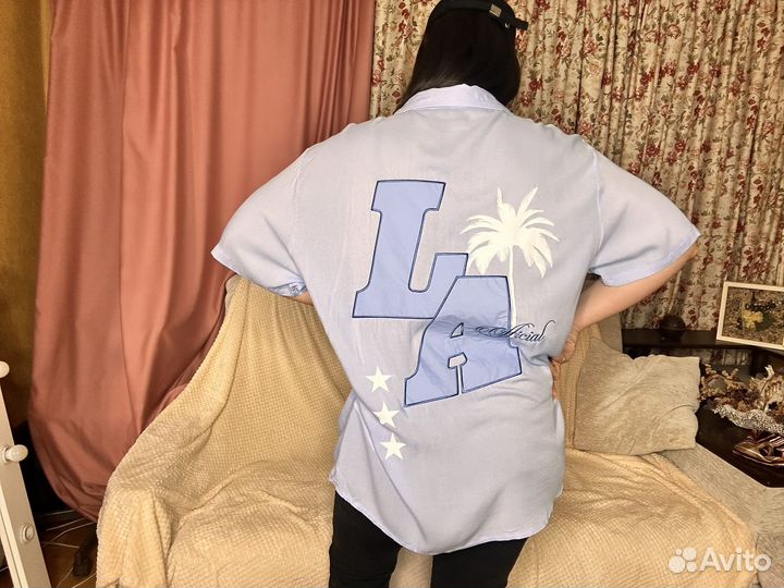 Рубашка оверсайз голубая из вискозы 2XL