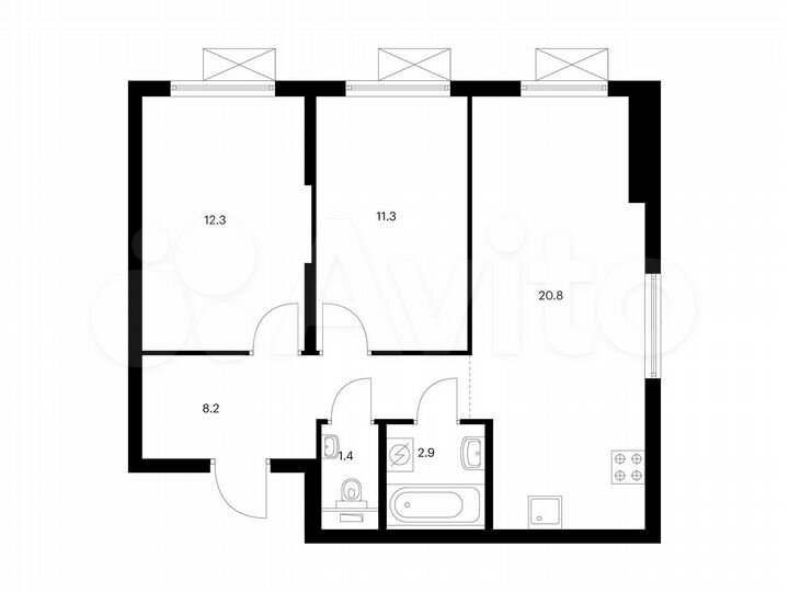 2-к. квартира, 56,9 м², 14/16 эт.