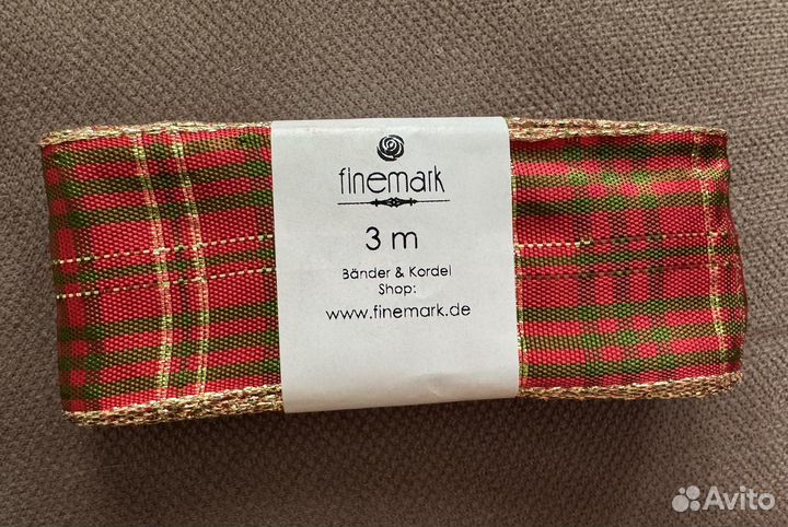 Лента подарочная красная в клетку 3м из ткани