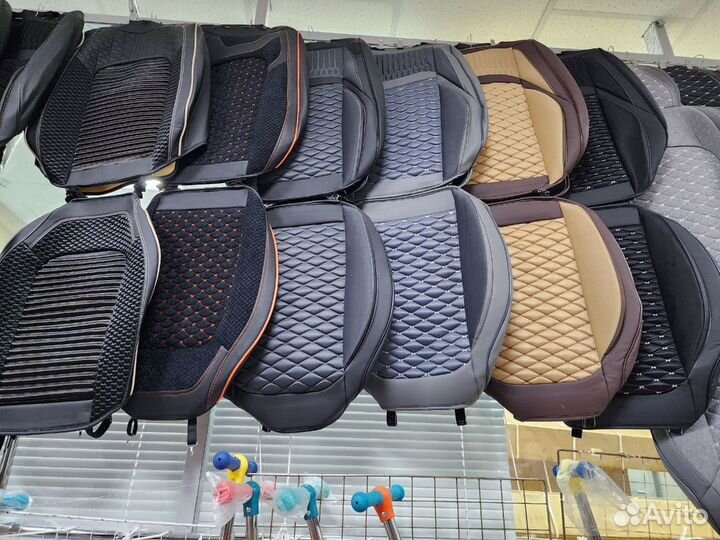 Авто Чехлы Комбинированные Ткань+Кожа Комплект