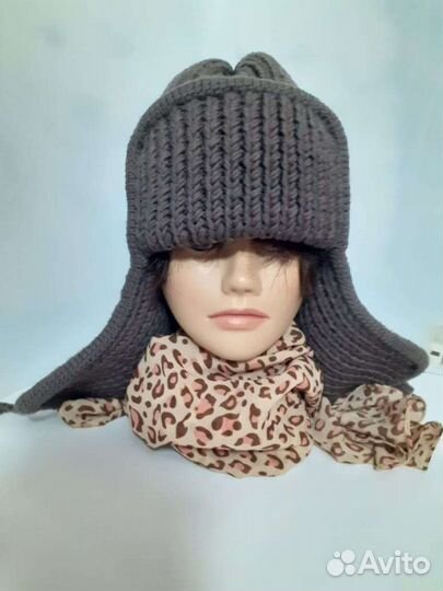 Шапка ушанка вязанная