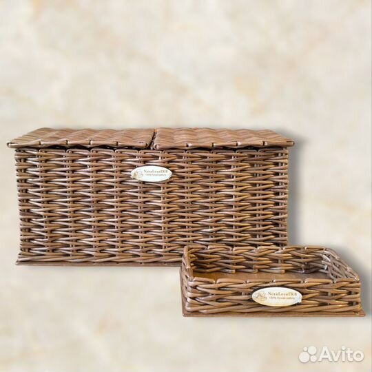 Плетеный короб с перегородкой и крышкой на заказ